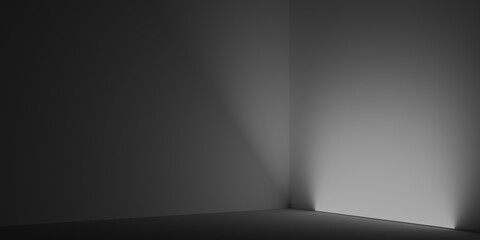 Wall Mural - abstract light in the dark room. black and white empty room with geometric light and shadow 3d rende