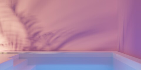 Wall Mural - swimming pool and palm tree leaves shadows. free space for copy paste text. 3d rendering simple trop