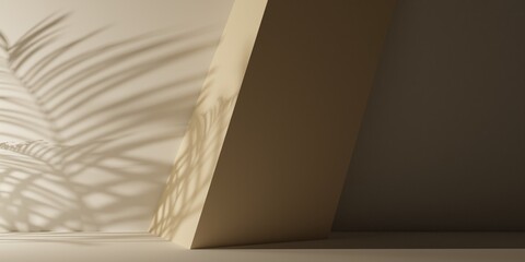 Wall Mural - abstract modern minimal interior with shadows of palm tree leaves on the wall. 3d rendering illustra