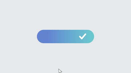 Blue button tag pressed on computer screen by cursor pointer mouse