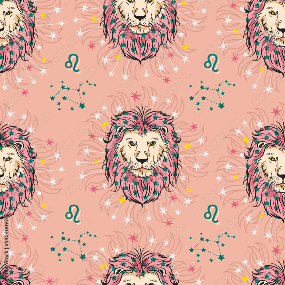 LEO zodiac star seamless pattern. LEO sign symbol stars Vector EPS10 ...
