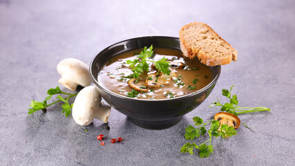 Wall Mural - mushroom soup and grilled toast