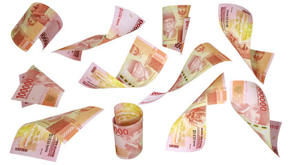 Aufkleber - 3D rendering of 100000 Indonesian rupiah notes flying in different angles and orientations isolated on white background