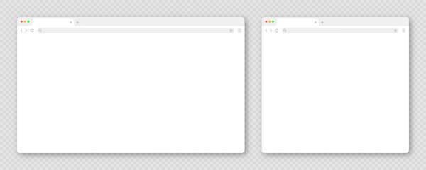 Blank web browser window with tab, toolbar and search field. Modern website, internet page in flat style. Browser mockup for computer, tablet and smartphone. Adaptive UI. Vector illustration