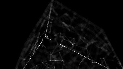 Poster - Abstract wireframe cube. Digital blockchain concept. Futuristic dark background with dots and lines. 3D rendering.