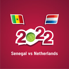 Wall Mural - Senegal vs Netherlands with Senegalese and Dutch flags soccer dark red background