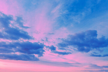Poster - Pink-blue cloudy sky at sunset. Gradient color