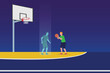 © Creativa Images - Playing Basketball With Virtual Opponent  2d vector illustration concept for banner, website, illustration, landing page, flyer, etc.