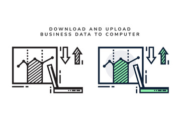 Poster - chart business data collection icon in computer or laptop. Vector illustration isolated on white background. line style in two different colors.