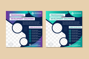 Digital Marketing Social Media Post Template, professional development solutions headline banner, Square Flyer design with space for photo collage, collection of editable web page in blue background.