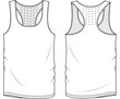 © Jasmin - Men's Active Wear Racerback Tank Top Front and Back View. Fashion Illustration, Vector, CAD, Technical Drawing, Flat Drawing, Template, Mockup.