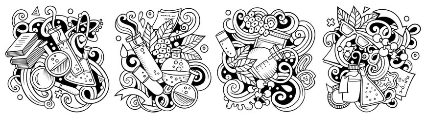 Wall Mural - science cartoon vector doodle designs set.