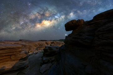 Wall Mural - beautiful milky way sam phan bok, ubon ratchathani, thailand.