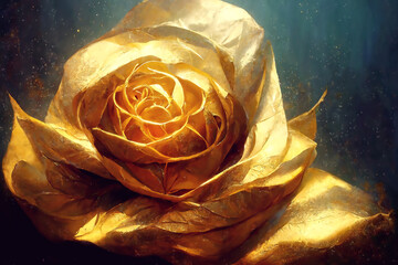 Poster - Background with beautiful gold rose, digital illustration.
