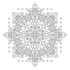 Wall Mural - Abstract mandala, centerpiece or whimsical snowflake line art design or coloring page
