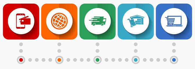 Poster - Business vector icons, flat design web button set, shop infographic template
