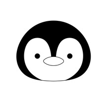Vector Isolated Cute Cartoon Baby Penguin Head Face Portrait  Colorless Black And White Contour Line Easy Drawing
