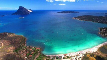 Poster - Sardegna, Italy.  aerial drone video of splendid island and beach Tavolara . Sardinia island italian summer holidays
