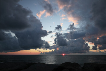 Wall Mural - picturesque view of sky with heavy rainy clouds over sea