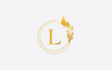 Golden leaf download and circle logo design image. Golden beauty and business symbol and alphabets design