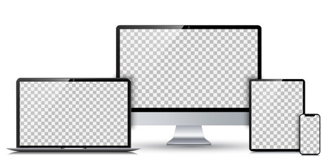 Poster - Set technology devices with empty display on white background - stock vector