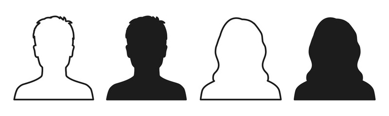 Wall Mural - Man and woman head icon silhouette. Male and female avatar profile, face silhouette sign – vector for stock