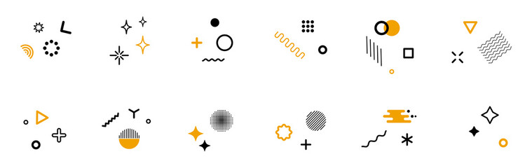 Poster - Glitter decoration icon set shapes, star geometric glitter pattern. Memphis design retro elements. Retro funky graphic, vintage print element collection - vector