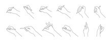Hand Hold Pen In Different Gestures Line Style With Editable Stroke Vector Illustration Isolated