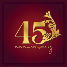 45th Anniversary Celebration Banner With  On Red Background. Vintage Decorative Number Vector Design.
