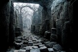 Fototapeta Do przedpokoju - Dark dungeon catacomb underground tunnel spectacular halloween passage 3D illustration