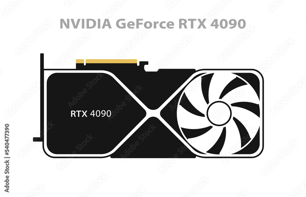 RTX 4090 vector illustration. Nvidia GeForce graphics card, GPU