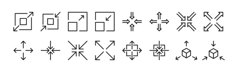resize icon set. increase, reduce symbol set with arrows. vector eps 10