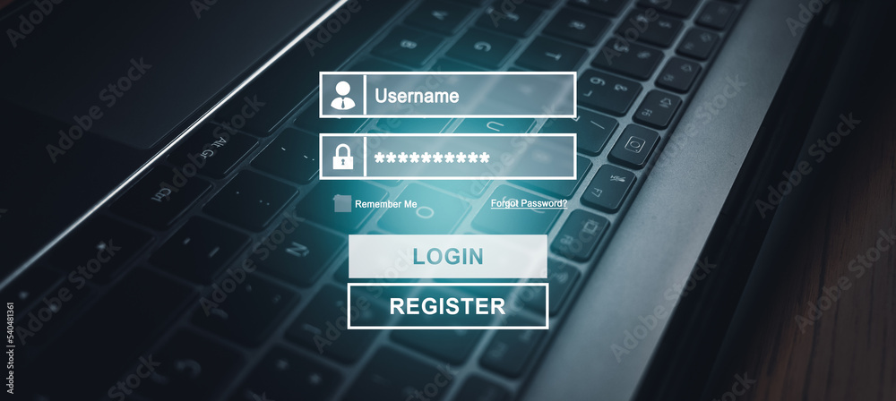 Secure User Interface VR interface on laptop of secure access to user's personal information ...