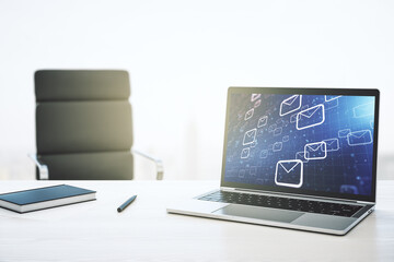 Poster - Creative abstract postal envelopes hologram on modern computer monitor, email and notification concept. 3D Rendering