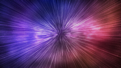 Wall Mural - hyperspace speed effect in night starry sky. bright blue and red galaxy, horizontal background