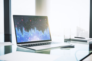 Poster - Computer monitor with abstract creative analytics data spreadsheet, analytics and analysis concept. 3D Rendering