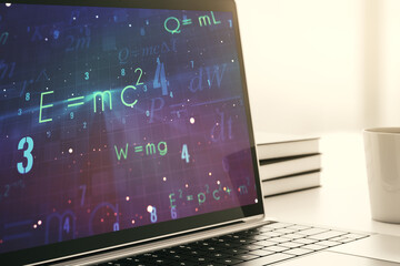 Aufkleber - Modern computer monitor with creative scientific formula concept, research and development concept. 3D Rendering