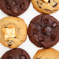 Wall Mural - Double chocolate cookie and marshmallow soft cookie on white background