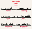 Austria cities skylines silhouettes vector set