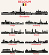 Belgium cities skylines silhouettes vector set