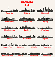 Fototapete - Canada cities skylines silhouettes vector set