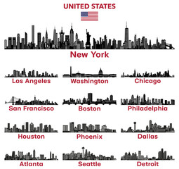 Fototapete - United States cities skylines silhouettes vector illustrations