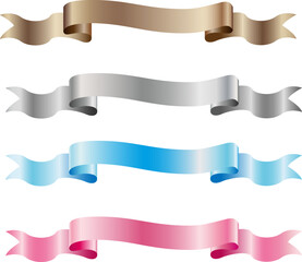 vector satin curved ribbons of different colors of gradient coloring on a white background, clipart