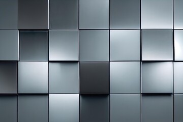   a black and white photo of a wall of cubes,  a room with metal blocks and black and white patterns. Generative AI