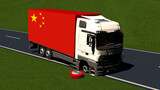 Fototapeta Dmuchawce - a truck with the chinese flag has a flat tire and cannot deliver / concept disruption of international supply chains - 3d illustration