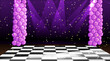 Prom Night Dancefloor Scene Background with Lights and Balloons. Vector Illustration