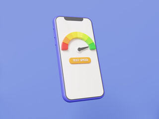 Poster - Arrow point Pointer rating high scale test speed internet on mobile phone speed status green speedometer icon performance, business, investment network Minimal cartoon. 3d render illustration