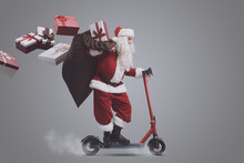 Fast Santa Claus On Electric Scooter