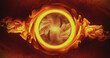 © golubovy - Color smoke ring. Burning vortex. Occult portal. Inferno blast. Golden orange red vapor round frame glow on dark black abstract background.