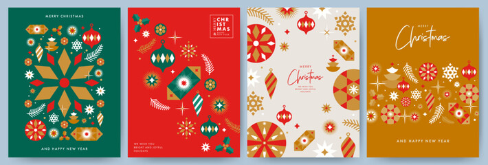 Wall Mural - merry christmas and happy new year set of greeting cards, posters, holiday covers. modern xmas desig